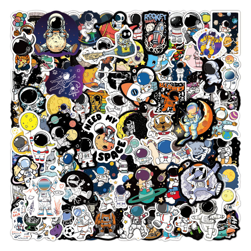 100 pcs Space  Universe NASA holographic Sticker Pack Explorer Astronaut Decals Stickers  for kids  Laptop  Car Luggage Water bo