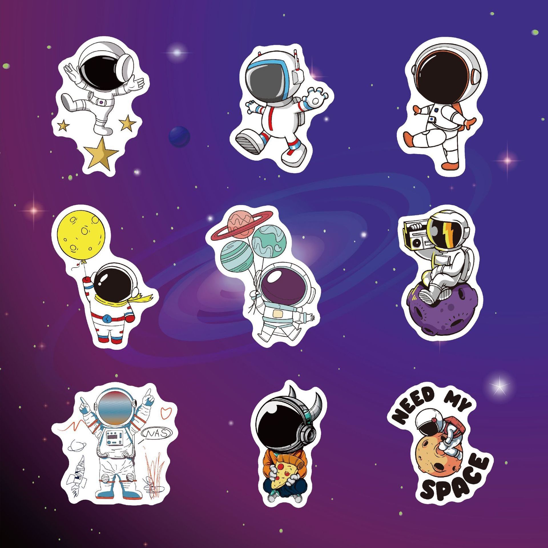 100 pcs Space  Universe NASA holographic Sticker Pack Explorer Astronaut Decals Stickers  for kids  Laptop  Car Luggage Water bo