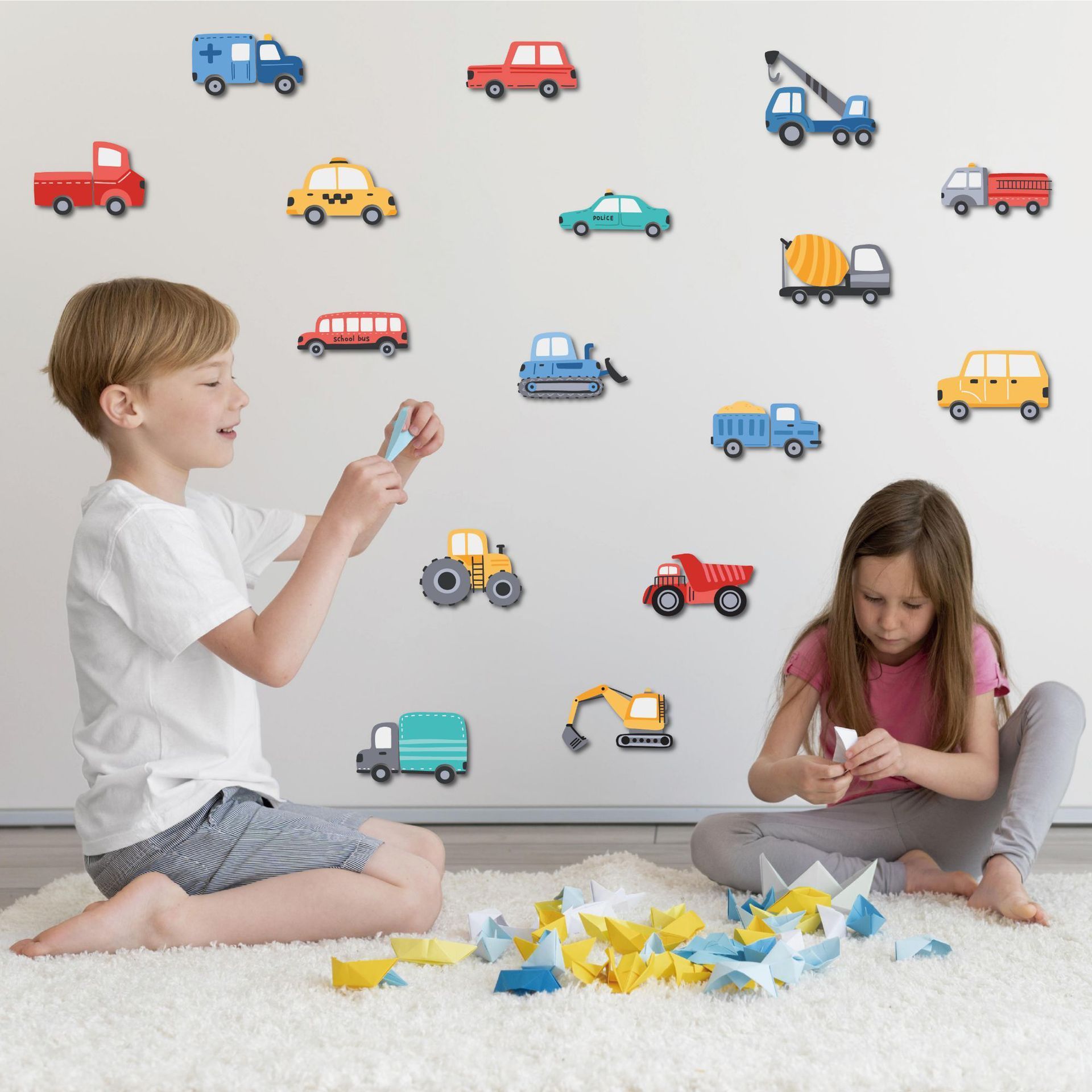 Vehicles Tractor Excavator Crane Wall Stickers Kids Bedroom Boys Room Playroom cartoon Wall sticker printing