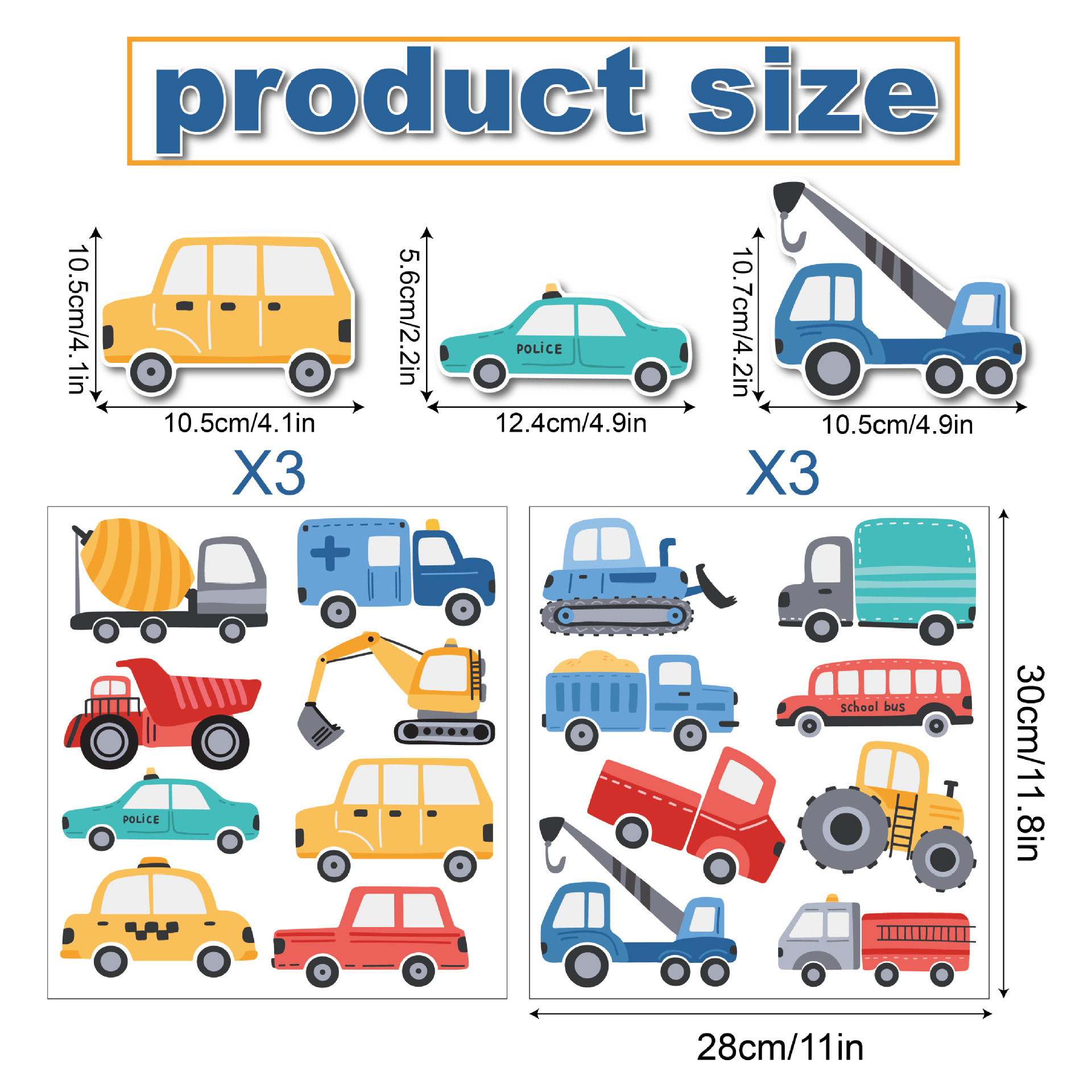 Vehicles Tractor Excavator Crane Wall Stickers Kids Bedroom Boys Room Playroom cartoon Wall sticker printing