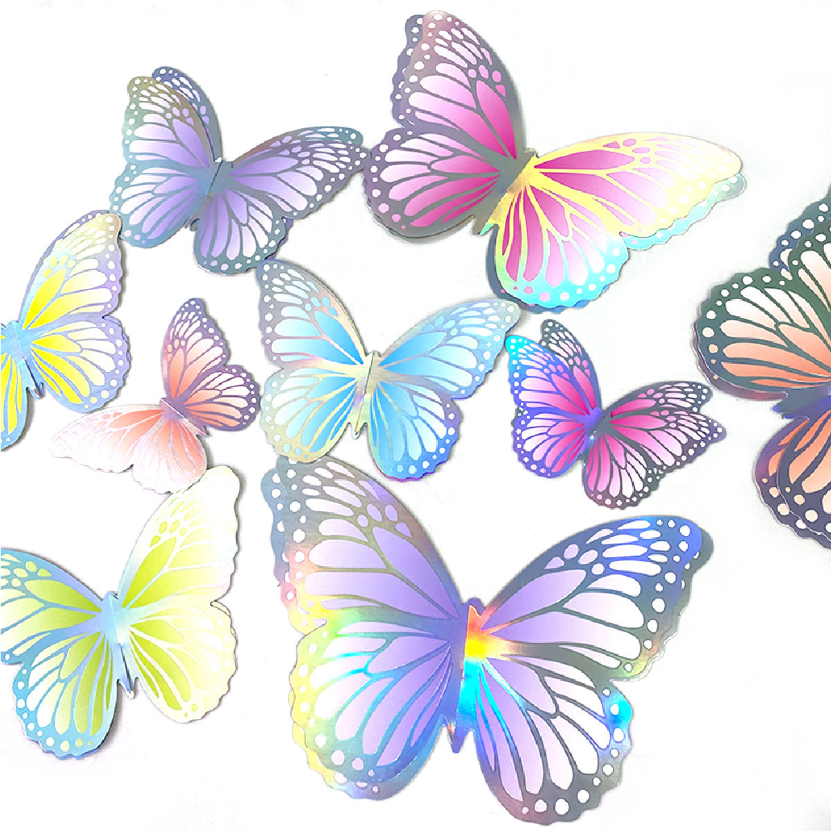 3D Iridescent Golden/Silver Butterfly Wall Decals Holographic Classroom Decor Set Murals for Nursery Glitter Party