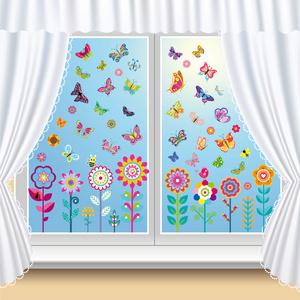 Colorful flower and butterflies Clings Window Stickers Decals for Baby Shower Decoration Party Supplier