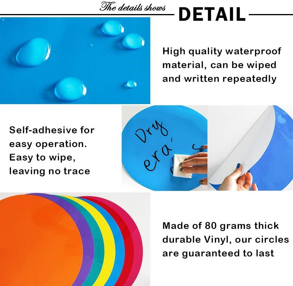 Colorful Dry Erase Dots Wall Decals for School Classroom Teachers Students Table & Desk chalkboard labels