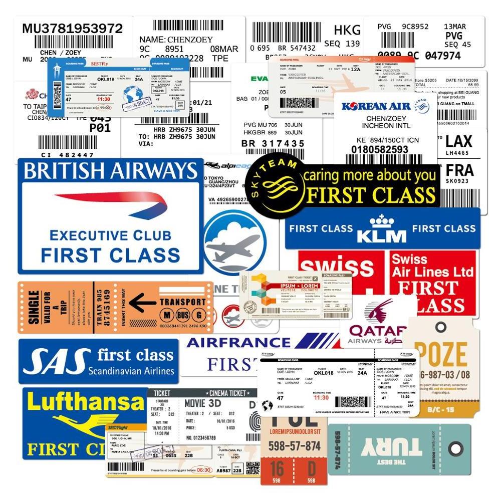 AirPlane Ticket Boarding Pass Stickers Personalized Travel Commemorative Label Postmark Transportation Stickers