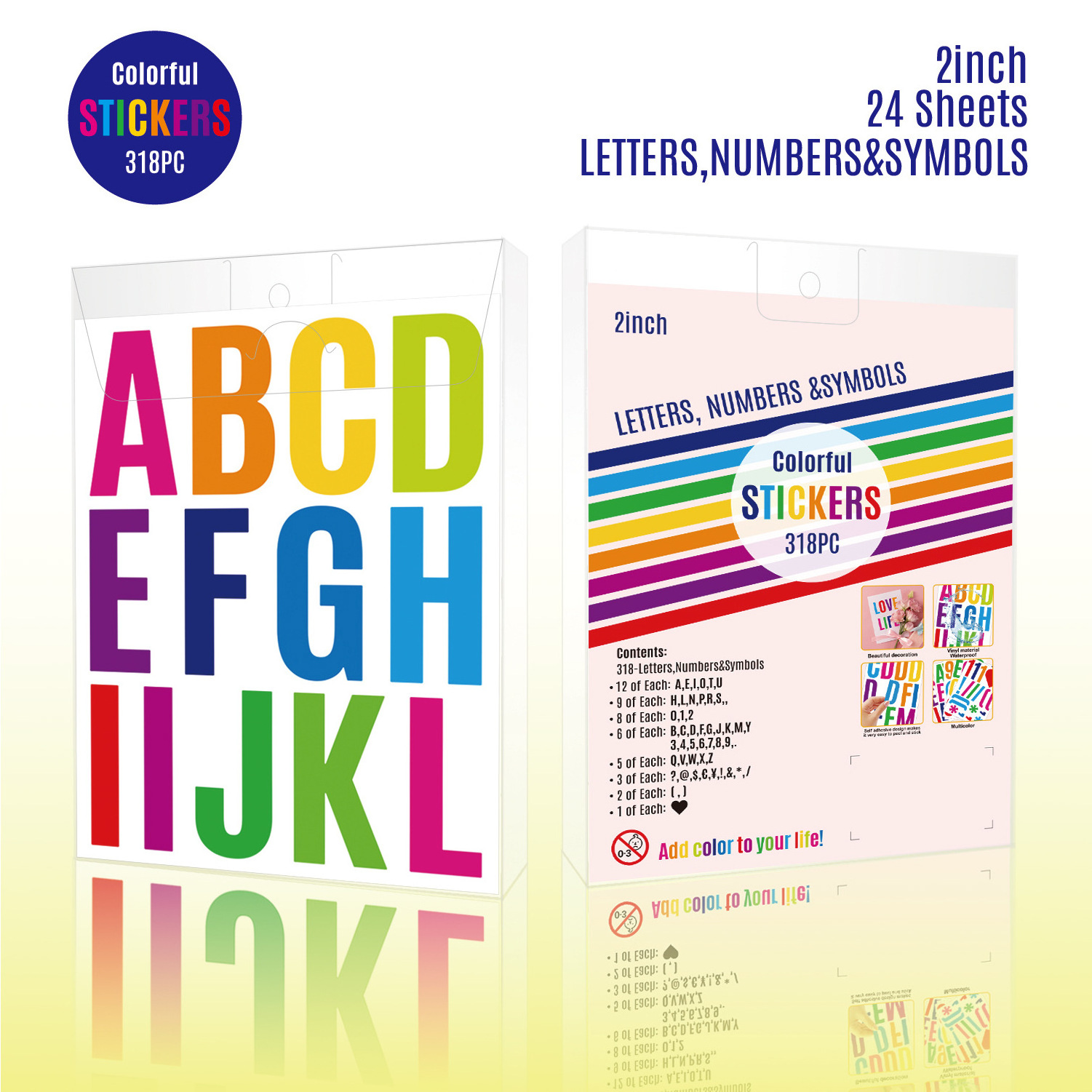 24 Sheets  2 inch Self Adhesive DIY Vinyl colorful Letter Number Stickers Kit Alphabet  Decals for Signs Kitchen mailbox