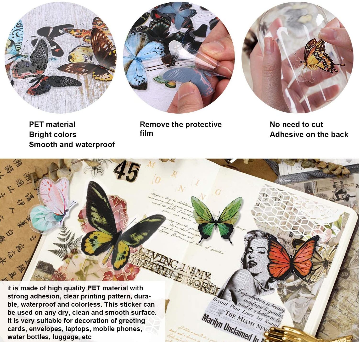 Butterfly & flower transparent Sticker pack Decals for Scrapbook DIY Album Bullet Vintage Journal Stickers