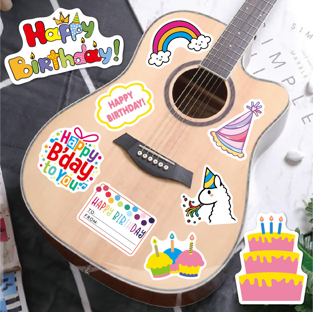 27P Waterproof Happy Birthday Stickers cute pattern cake candle balloon for Kids Party Home Classroom Decoration