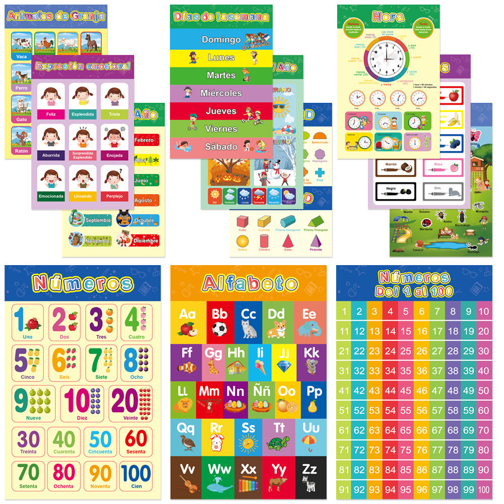 Educational Spanish Preschool Poster with Glue Point Dot for Home school Kindergarten Classroom Spanish Posters