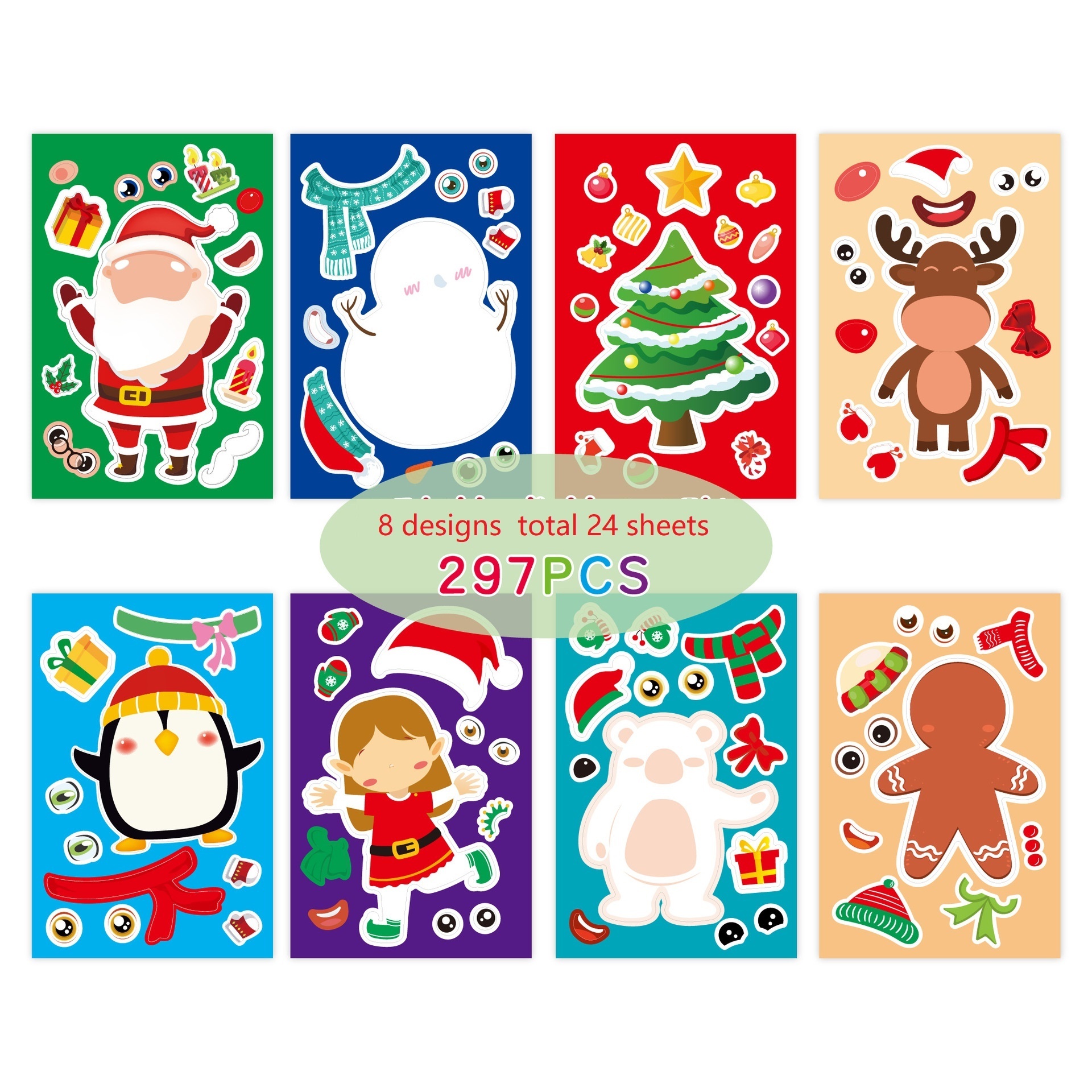 24 PCS Christmas Stickers For Kids DIY Crafts  Make A Christmas Stickers Snowman Santa Gingerbread Reindeer sticker for Kids