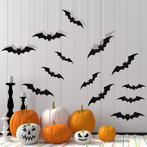 Newest design 3D Bats Wall Decoration  Upgraded  PVC Scary Black  Bat Wall Sticker for halloween day  Home Party Decoration