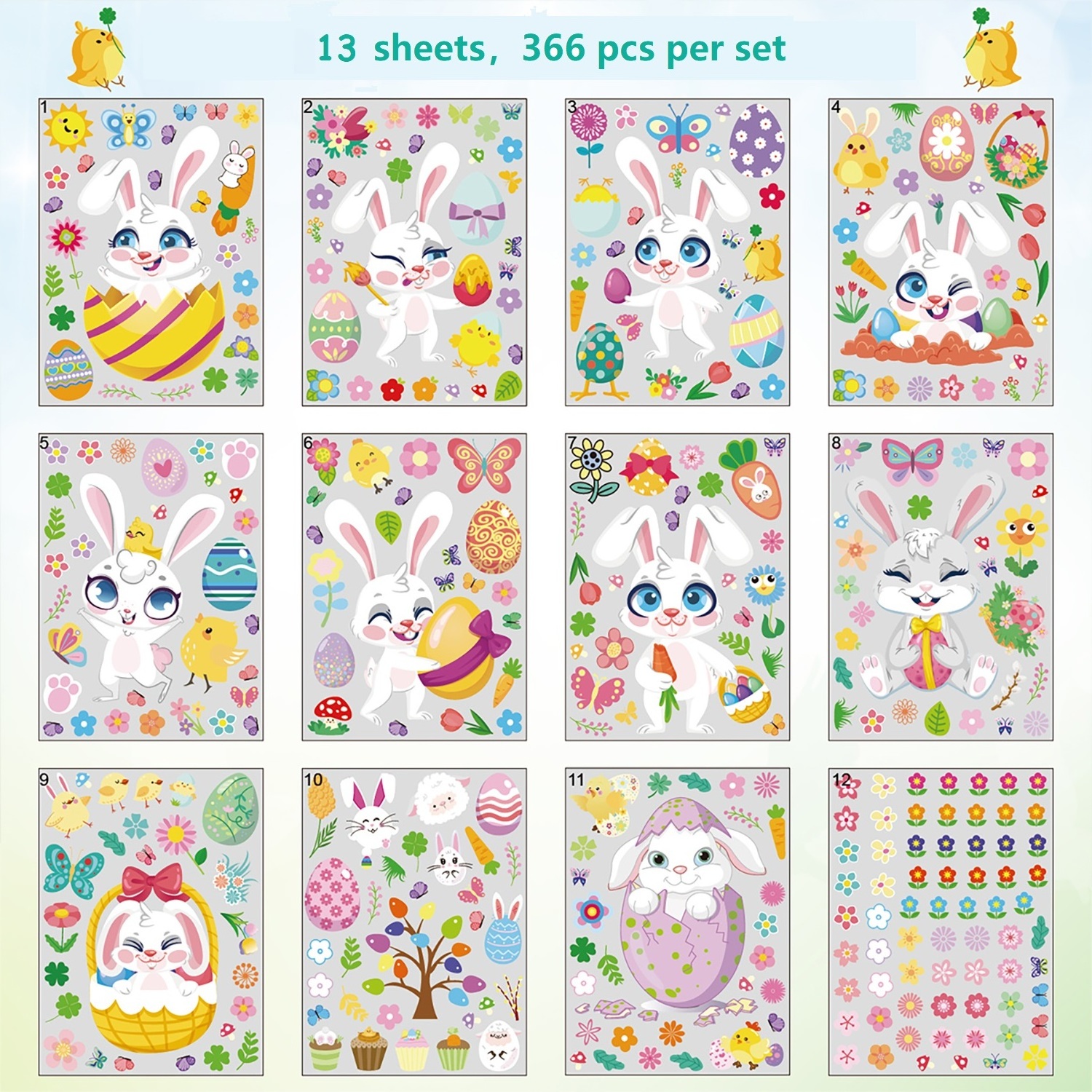 2021 Easter decorative wall stickers  Bunny eggs cupboard refrigerator Static cling sticker for glass window Easter stickers