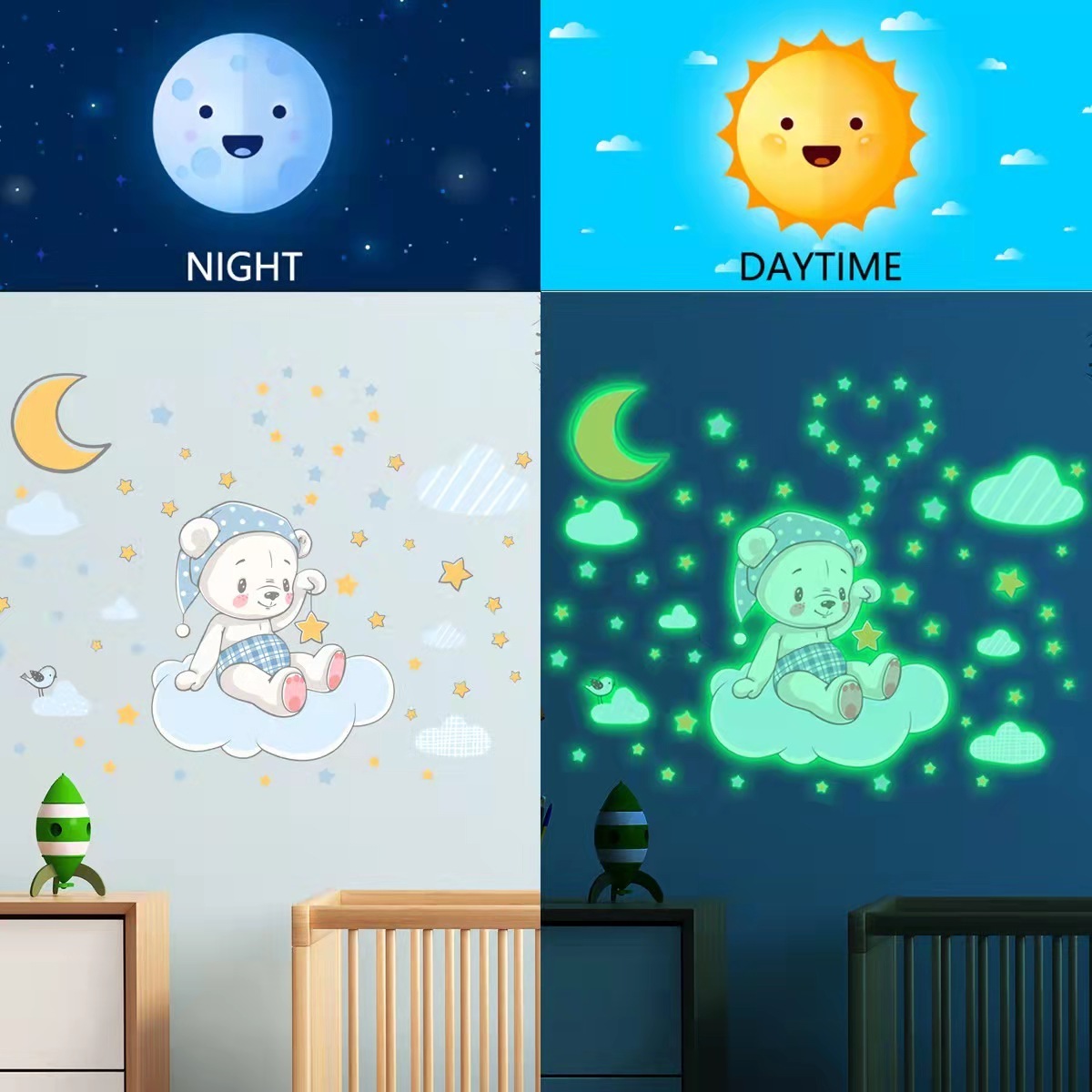 Luminous  Stars Wall Sticker For Kids Living Room Bedroom  bear  Decal  sticker Glowing In The Dark sticker for wall