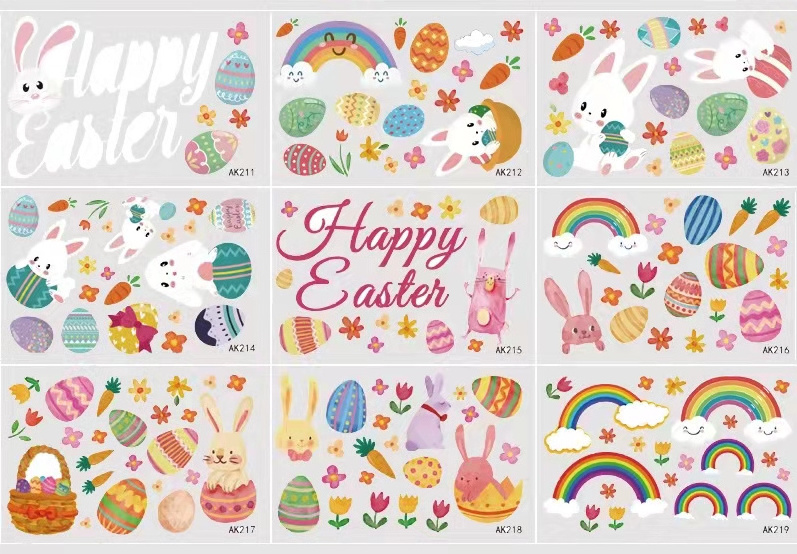 Factory wholesale pvc sticker  with no glue  Static cling sticker for Easter day decals  window sticker