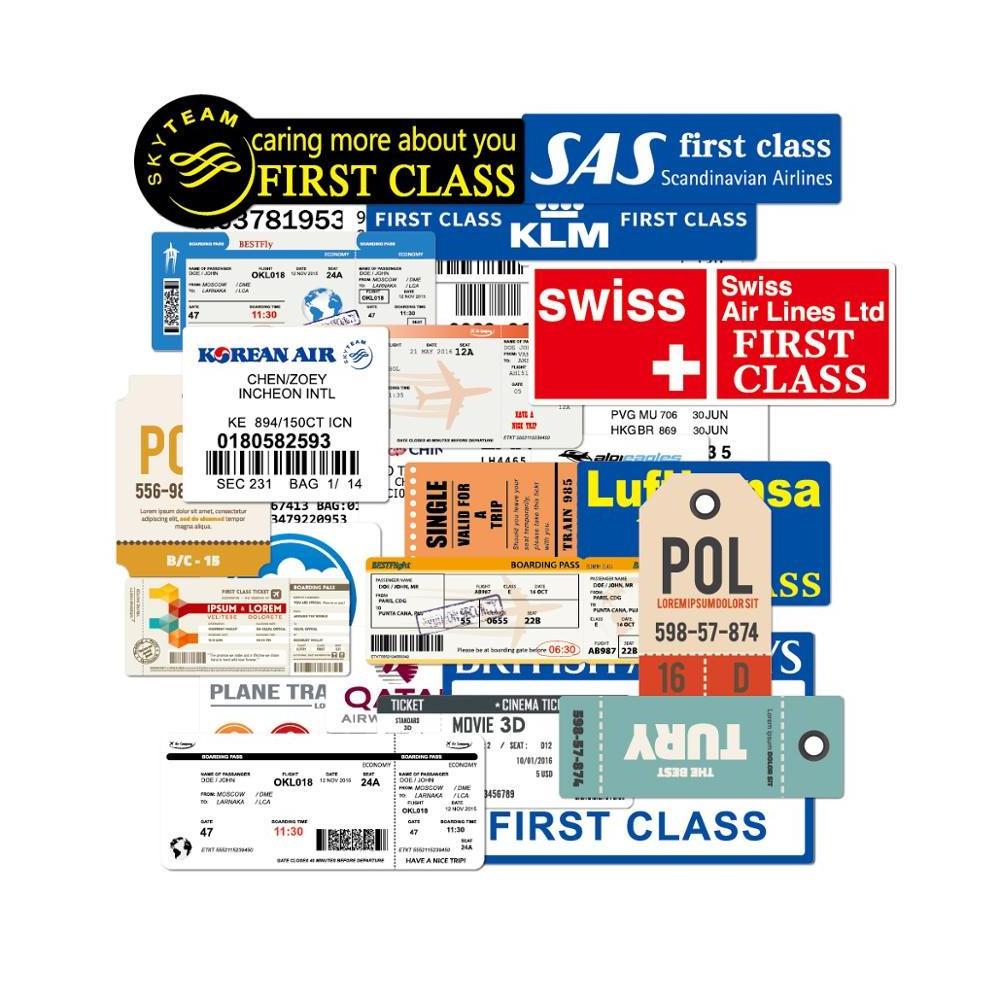 AirPlane Ticket Boarding Pass Stickers Personalized Travel Commemorative Label Postmark Transportation Stickers