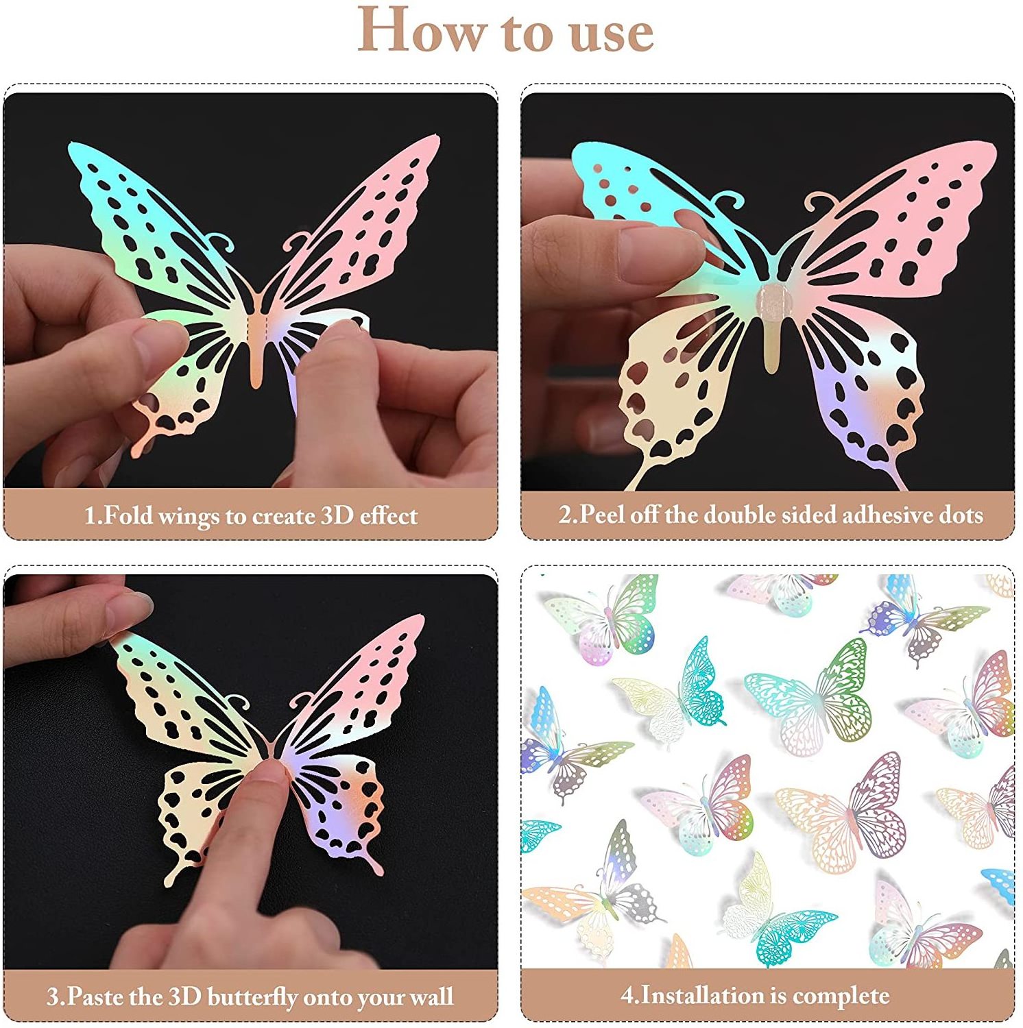 Laser Removable Metallic Butterfly Wall Sticker Room Mural Decals for Kids Bedroom Nursery Classroom Party Wedding Decor