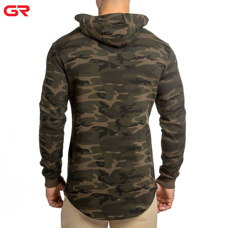 High Quality Side Split Zipper Gym Wear Custom Pattern Printed Men Camo Hoodie