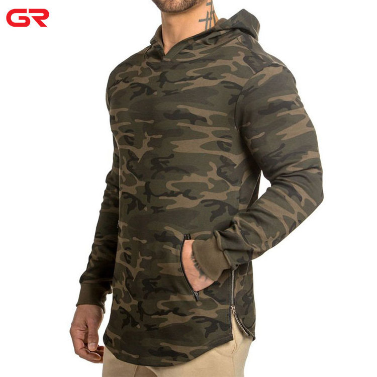 High Quality Side Split Zipper Gym Wear Custom Pattern Printed Men Camo Hoodie