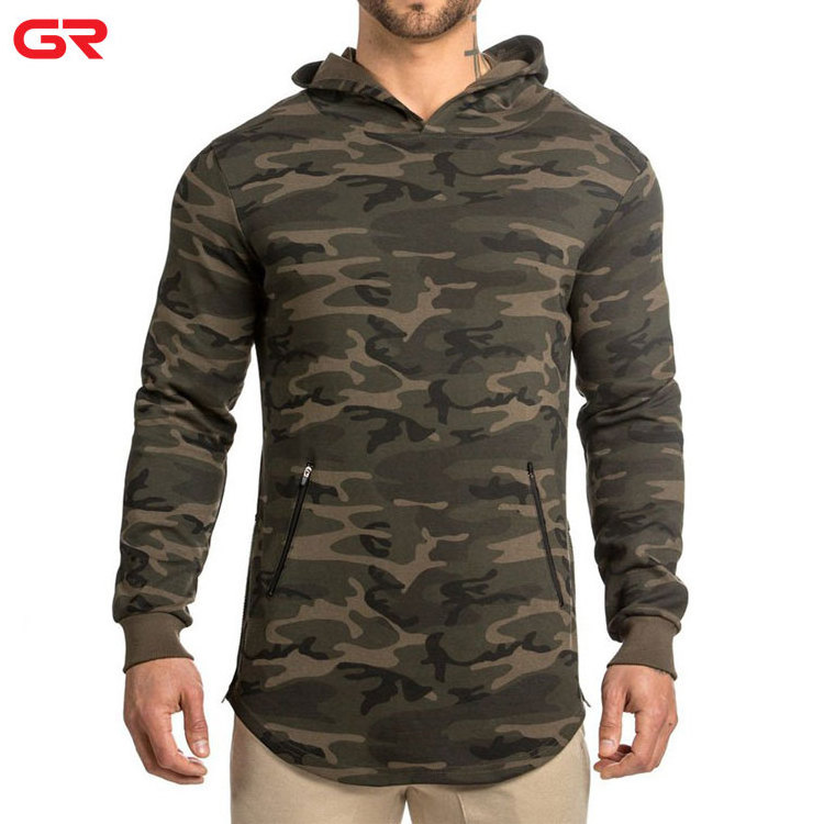 High Quality Side Split Zipper Gym Wear Custom Pattern Printed Men Camo Hoodie