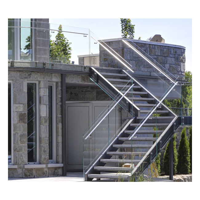 Outdoor metal fire escape staircase /exterior prefab mild steel stairs/ Stone step exterior stairs