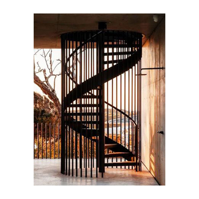 Metal external outdoor spiral staircases with big landing in factory prices