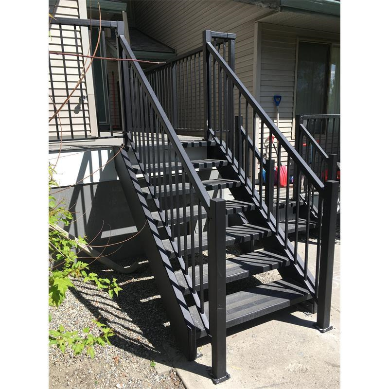 Outdoor Metal Fire Escape Staircase / Exterior Prefab Mild Steel Stairs / Prefabricated Wrought Iron Stair Handrail