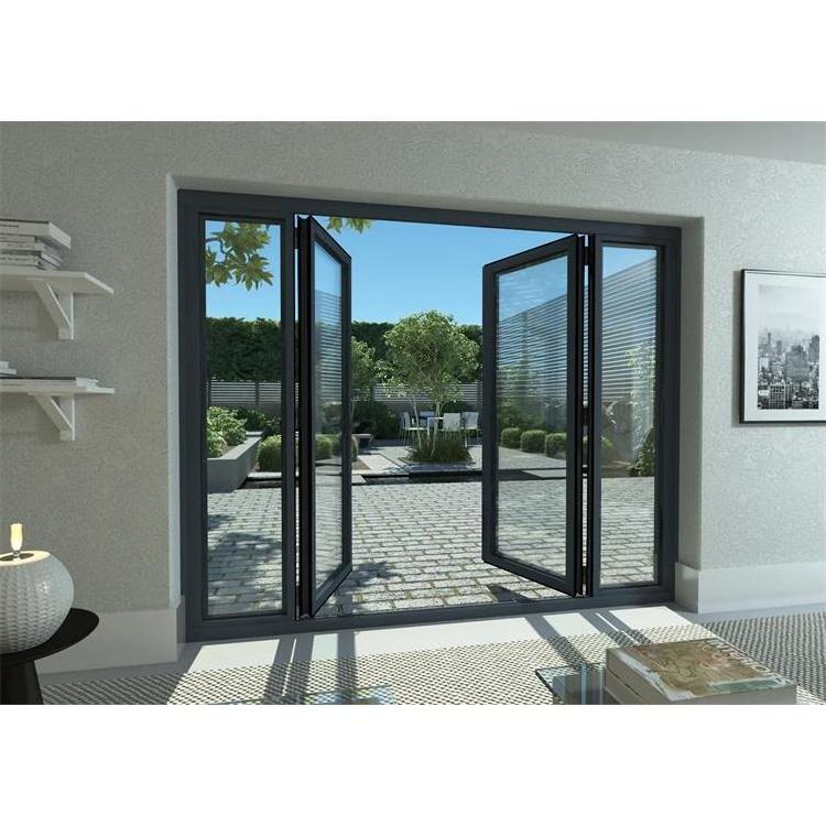 Energy Efficient French Aluminum Alloy Frame Glass For Sale Security Tempered Black Casement Patio Doors