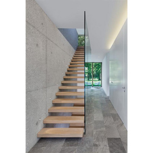 Modern Suspended Staircase with Glass Wooden Step Floating Stairs Floating Stair Tread Brackets