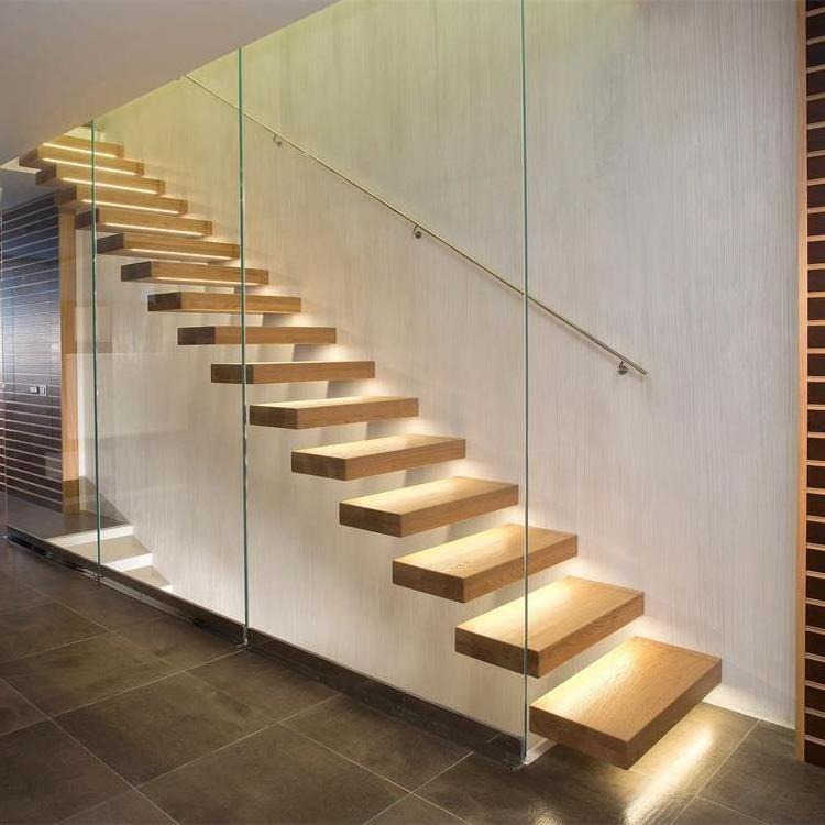 Duplex Building Suspended Staircase Hidden Bracket Wood Stairs Floating Staircase