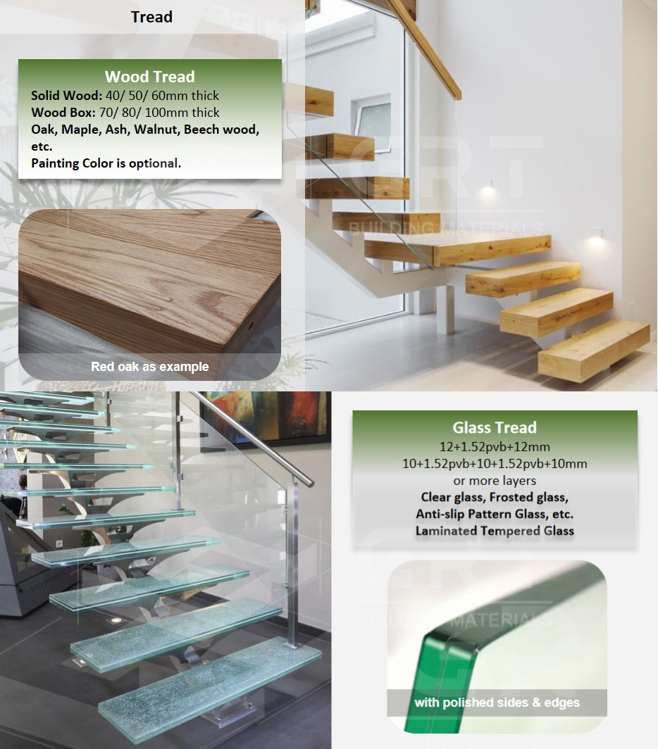 GRT Interior Wooden Staircase Floating Stair Tread Brackets Modern Suspended Staircase