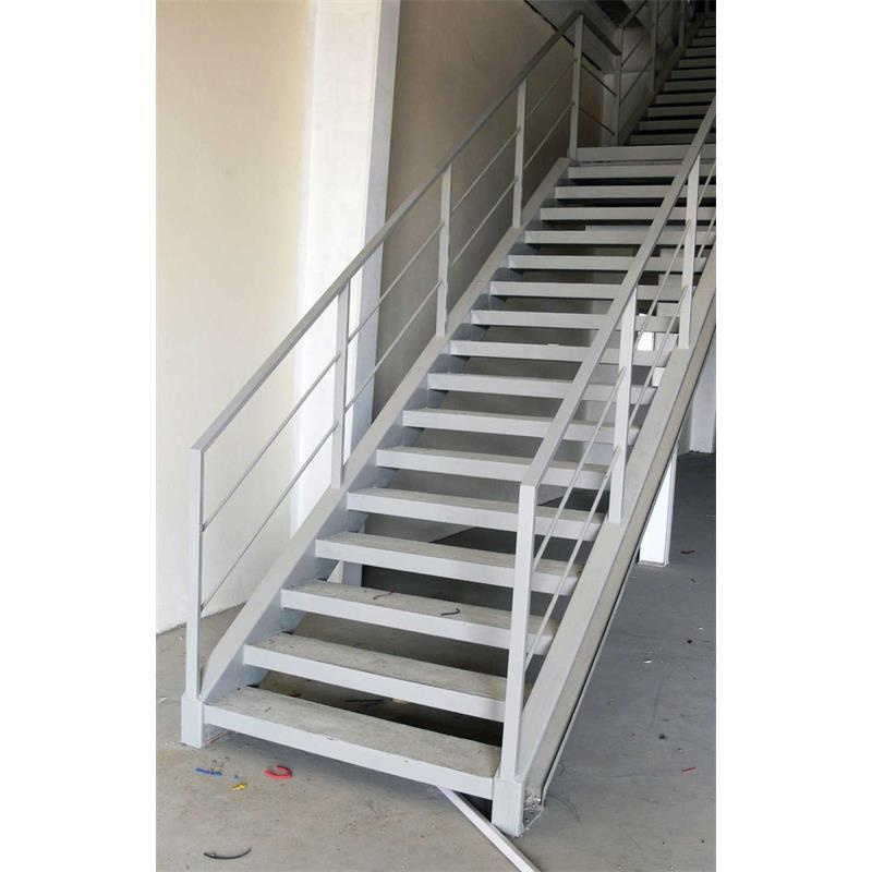 Outdoor Metal Fire Escape Staircase Exterior Prefab Mild Steel Stairs / Prefabricated Wrought Iron Stair Handrail