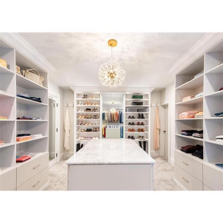 Luxury High-end Walk In Wardrobe Custom Made Elegant Design L Shape White Paint Plywood Closets with Glass Doors and Shelves