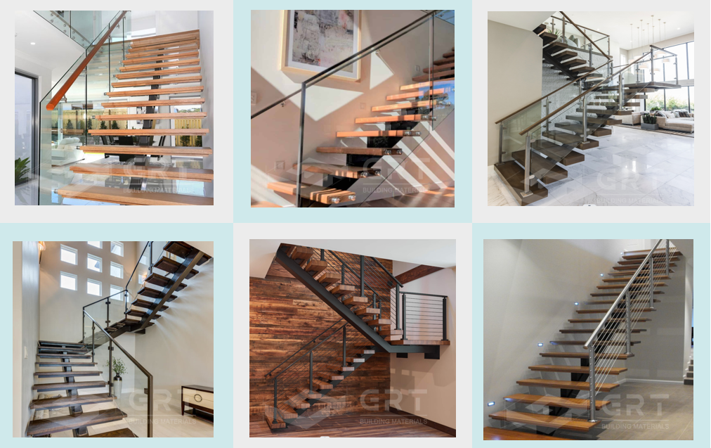 GRT Interior Wooden Staircase Floating Stair Tread Brackets Modern Suspended Staircase