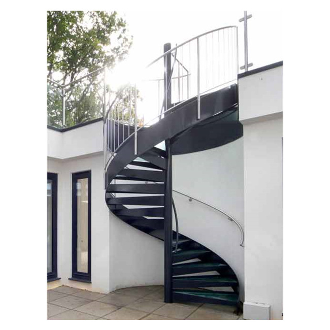 Metal external outdoor spiral staircases with big landing in factory prices