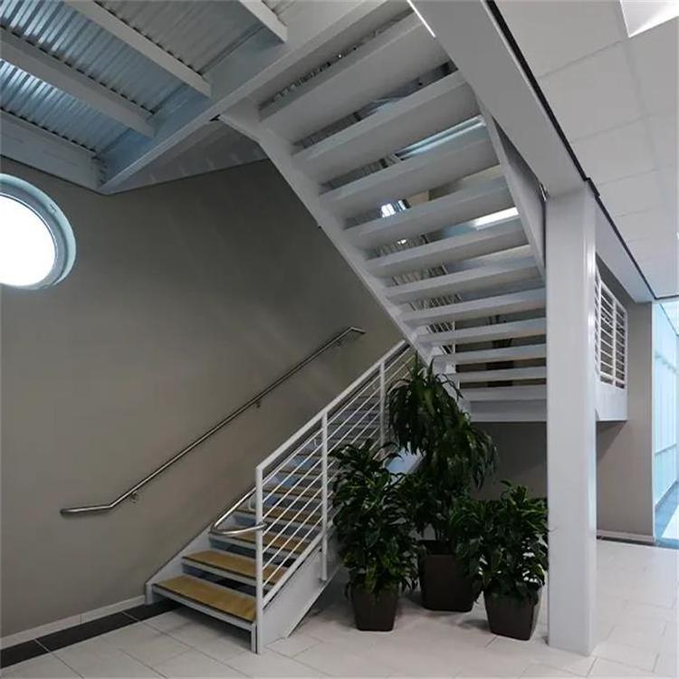 Modern staircase straight LED light steps stairs double steel beam stair case with clear glass railing