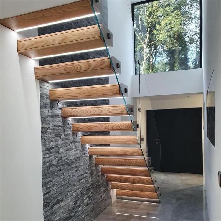 Duplex Building Suspended Staircase Hidden Bracket Wood Stairs Floating Staircase