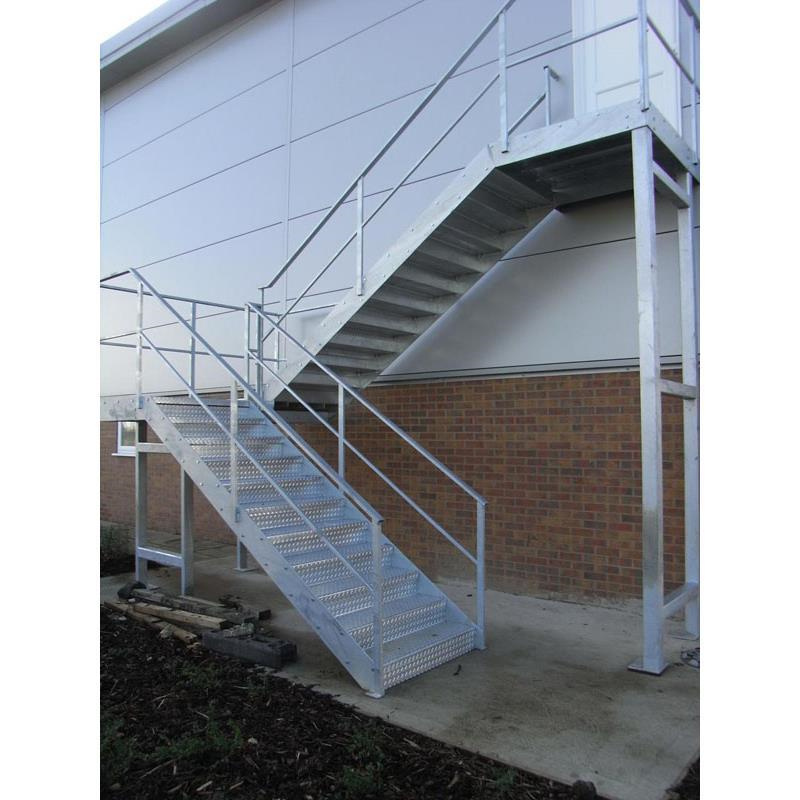 Outdoor Metal Fire Escape Staircase Exterior Prefab Mild Steel Stairs / Prefabricated Wrought Iron Stair Handrail