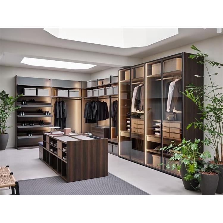 Luxury High-end Walk In Wardrobe Custom Made Elegant Design L Shape White Paint Plywood Closets with Glass Doors and Shelves