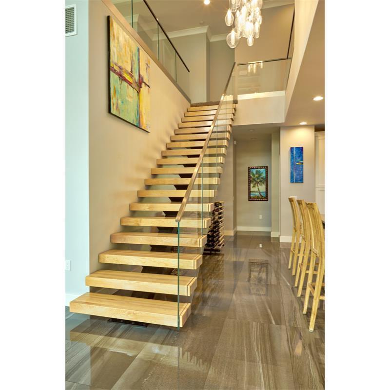 Modern Suspended Staircase with Glass Wooden Step Floating Stairs Floating Stair Tread Brackets