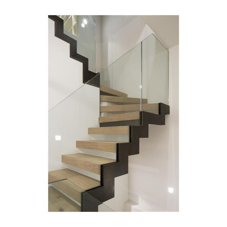 Competitive Stainless Steel Interior Stairs U Channel Stringer Straight Staircase Fast Delivery Glass Railing Wood Stair Design