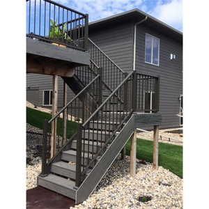 Outdoor Metal Fire Escape Staircase Exterior Prefab Mild Steel Stairs / Prefabricated Wrought Iron Stair Handrail