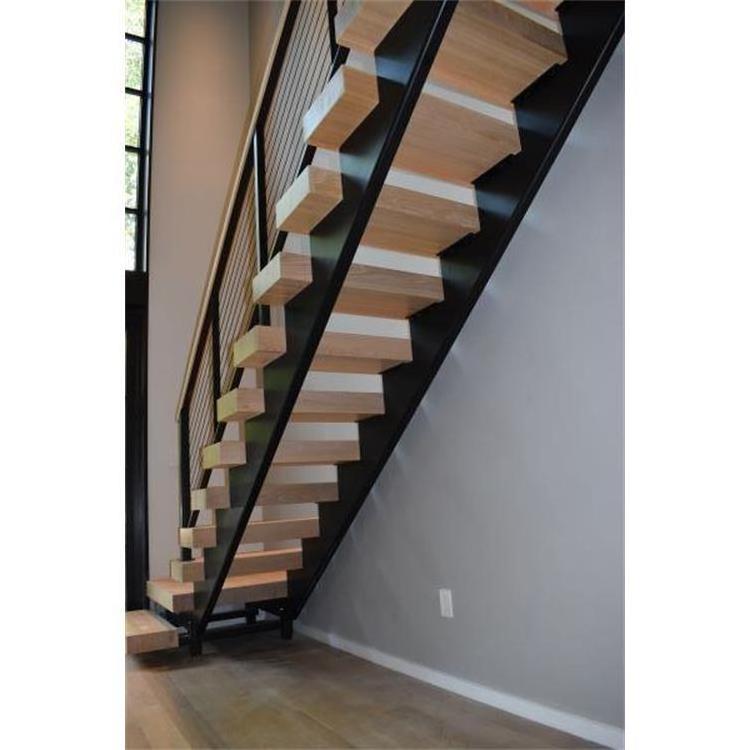 Modern staircase straight LED light steps stairs double steel beam stair case with clear glass railing