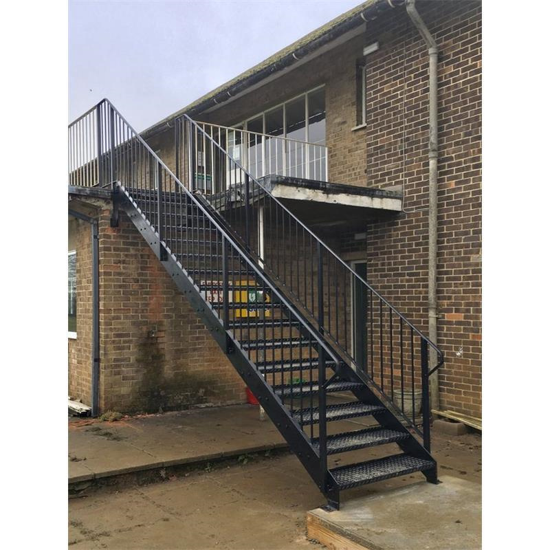 Outdoor Metal Fire Escape Staircase Exterior Prefab Mild Steel Stairs / Prefabricated Wrought Iron Stair Handrail