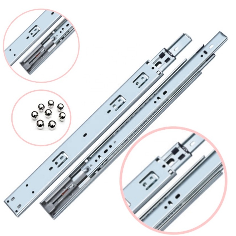 45MM Full Extension Ball Bearing Self-Close Telescopic Rails Drawer Slide