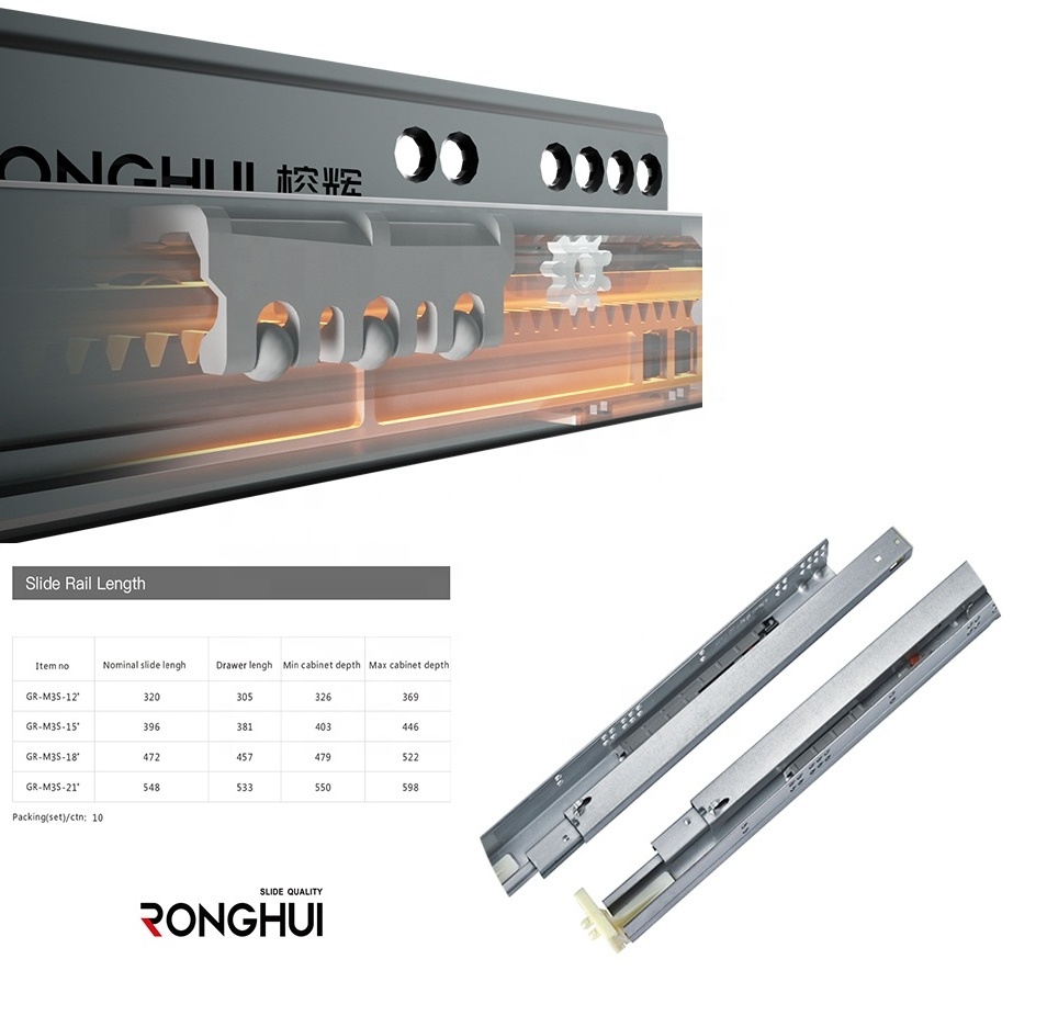 Ronghui Soft Close Drawer Slides Retrofit Cabinet Slide Rails 21 mm Single Extension Undermoun Telescopic Slides Drawer In China