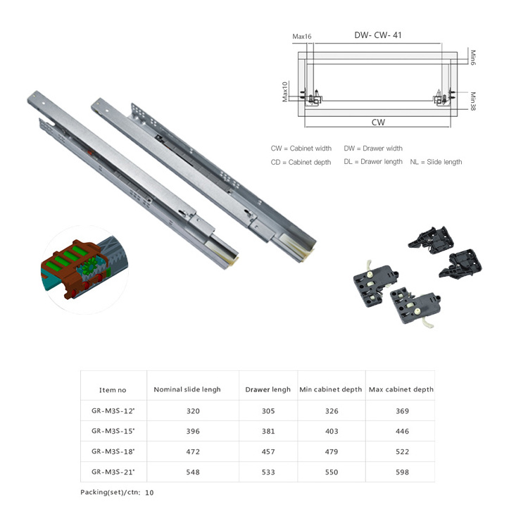 Ronghui Soft Close Drawer Slides Retrofit Cabinet Slide Rails 21 mm Single Extension Undermoun Telescopic Slides Drawer In China