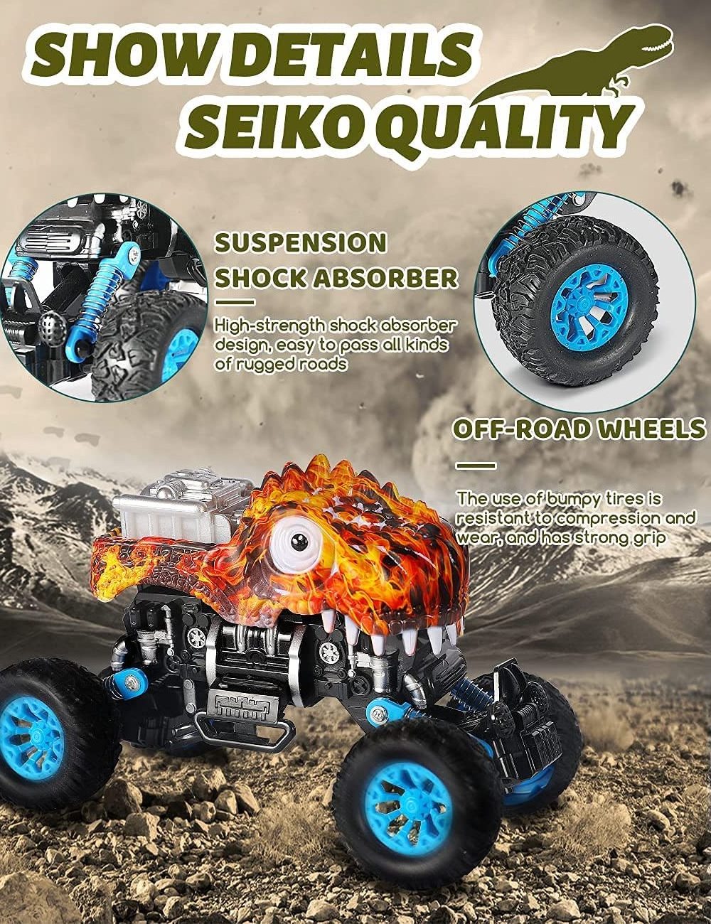 Big Wheels Dinosaur Pull Back Car Toy Metal Vehicles Friction Power Dinosaur Model Vehicle Truck