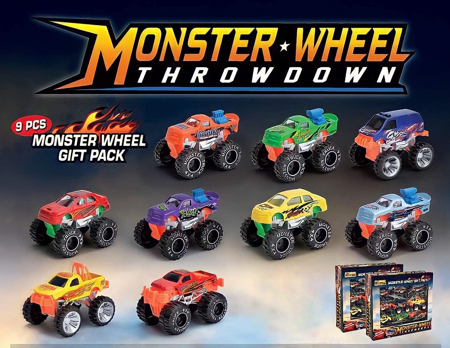 Wholesale 9pcs Colorful Monster Car Die Cast Off Road Friction Car Big Wheels Truck Toy