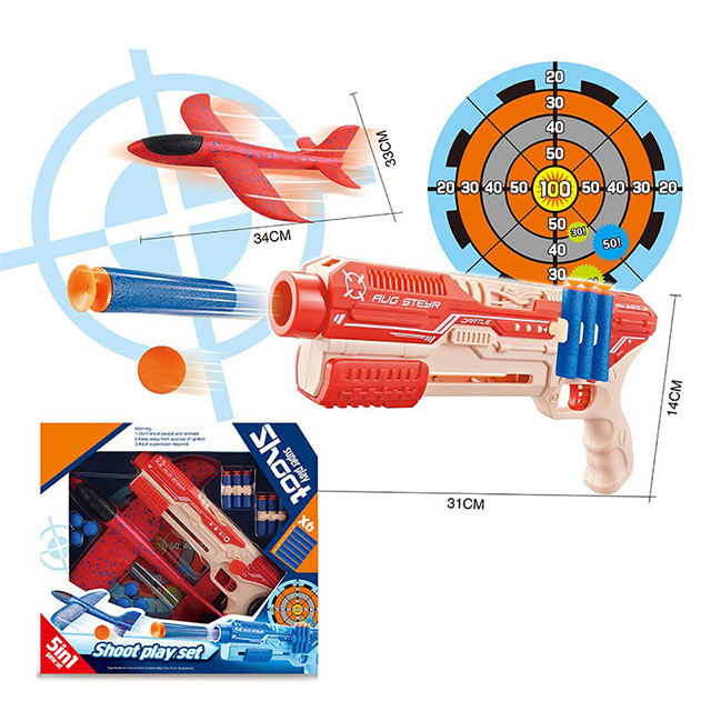 2022 Online Sale 5 In 1 Soft Dart Blaster Catapult Airplane Shoot Guns For Boys Foam Plane Soft Bullet Shooting With Target