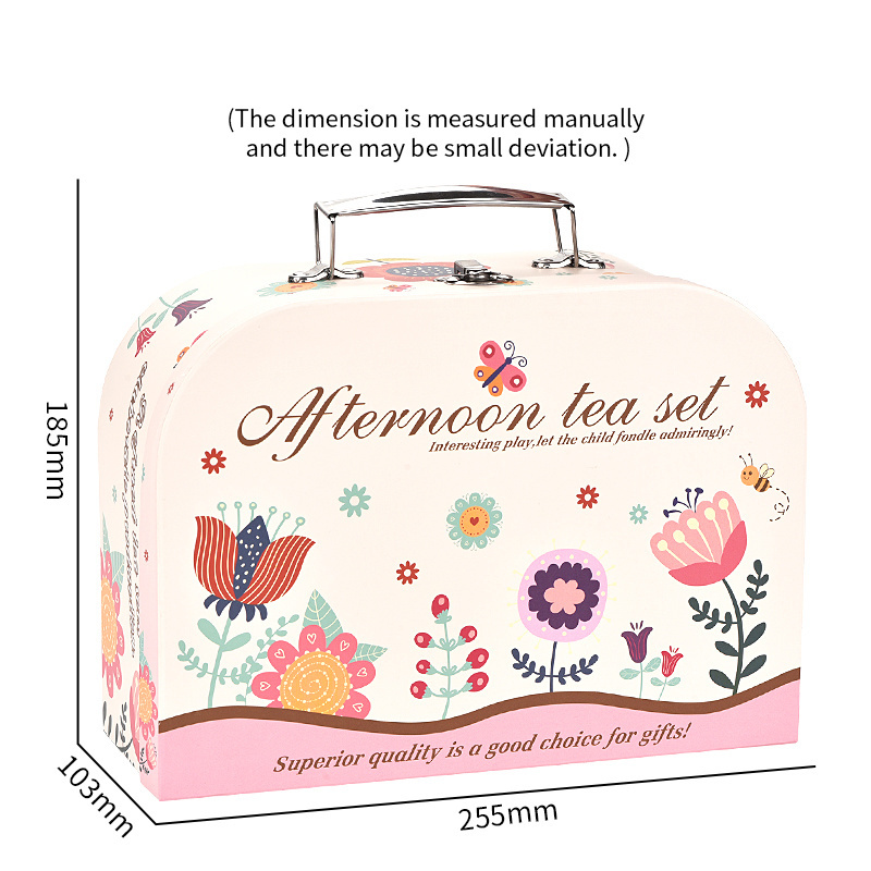 Mini Princess Tea Time Toys Teapot Dishes Dessert Kitchen Pretend Play Tin Tea Party Set With Carrying Case For Kids