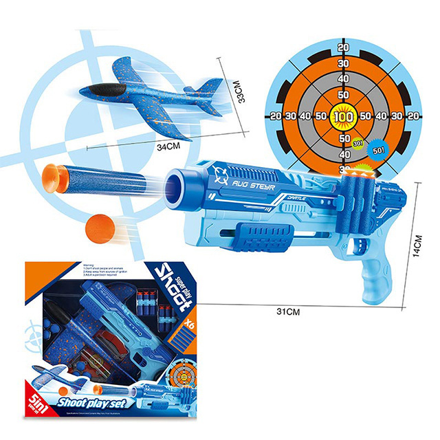 2022 Online Sale 5 In 1 Soft Dart Blaster Catapult Airplane Shoot Guns For Boys Foam Plane Soft Bullet Shooting With Target